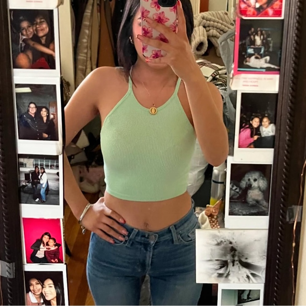 Mint Green Ribbed Halter Top